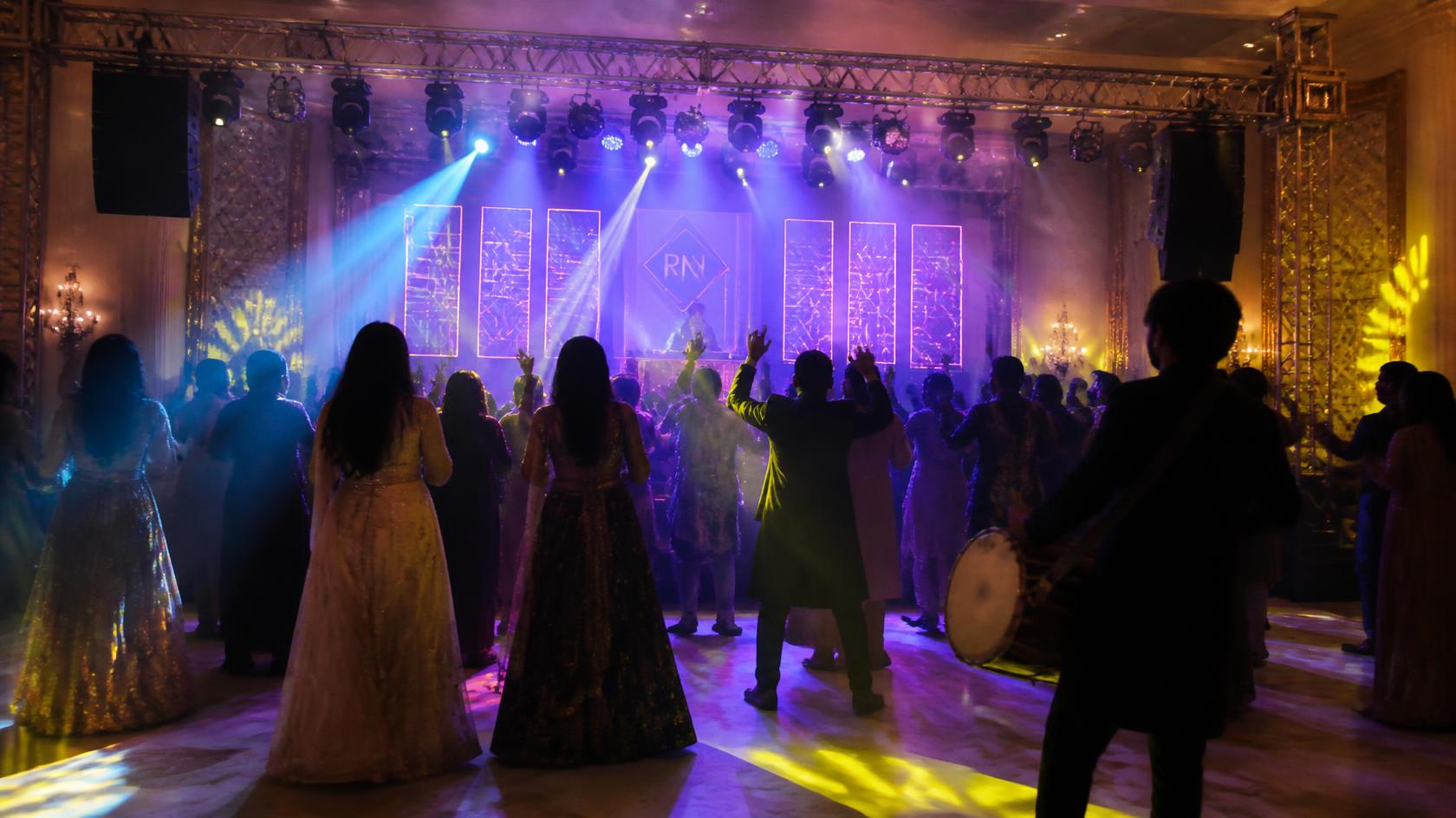 DJ and entertainment setup at Ahmedabad wedding sangeet night