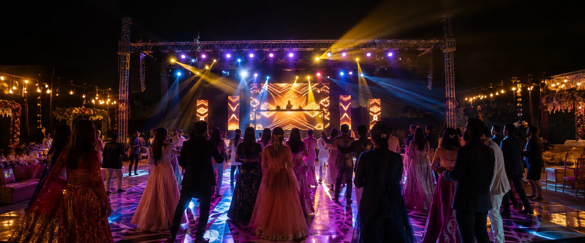 DJ dance floor setup at wedding reception in Ahmedabad 2026