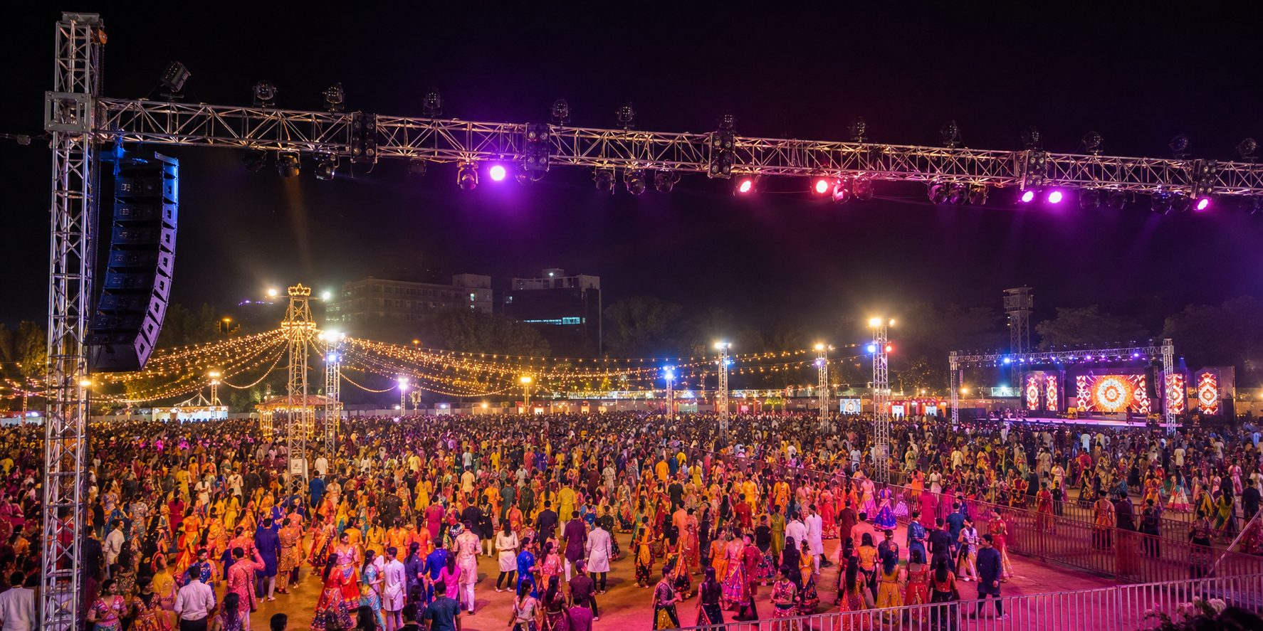 Community dandiya event setup for Navratri night in Ahmedabad