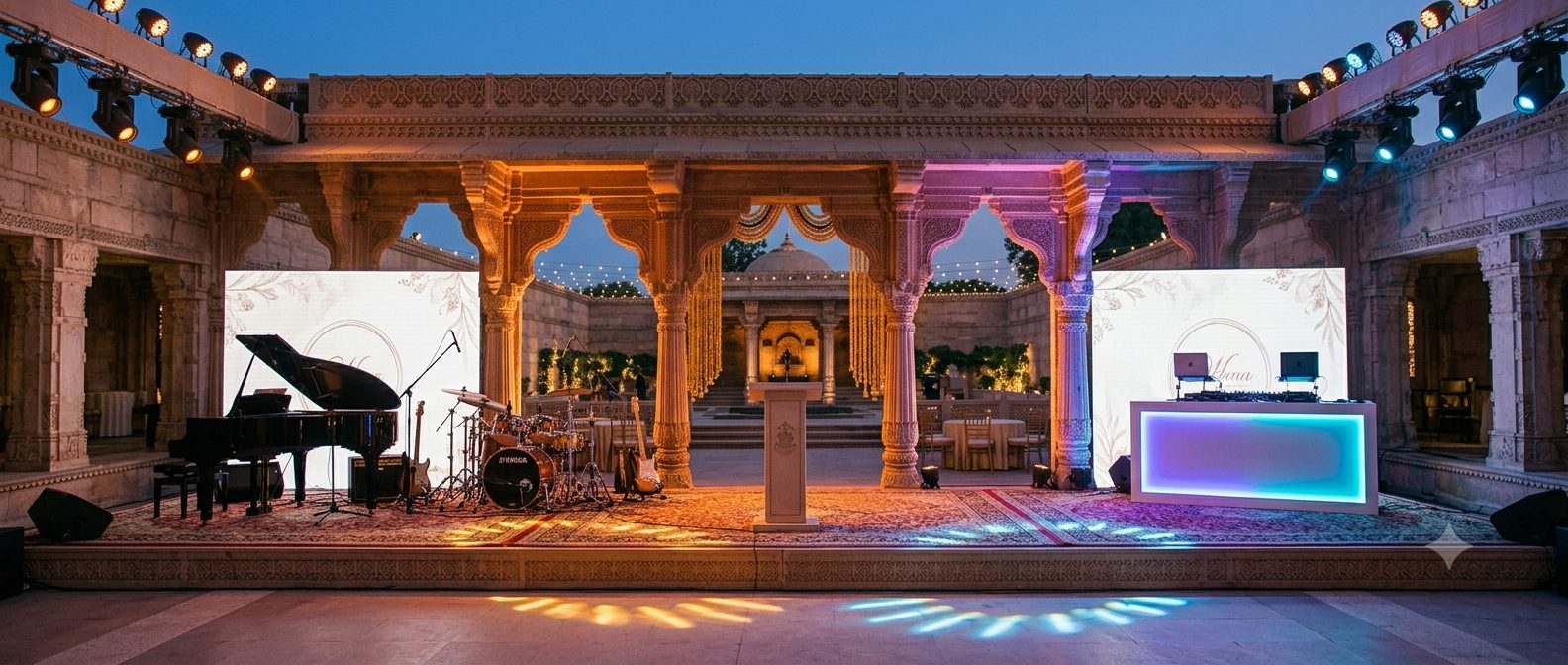 Hybrid DJ and live band setup at Ahmedabad wedding