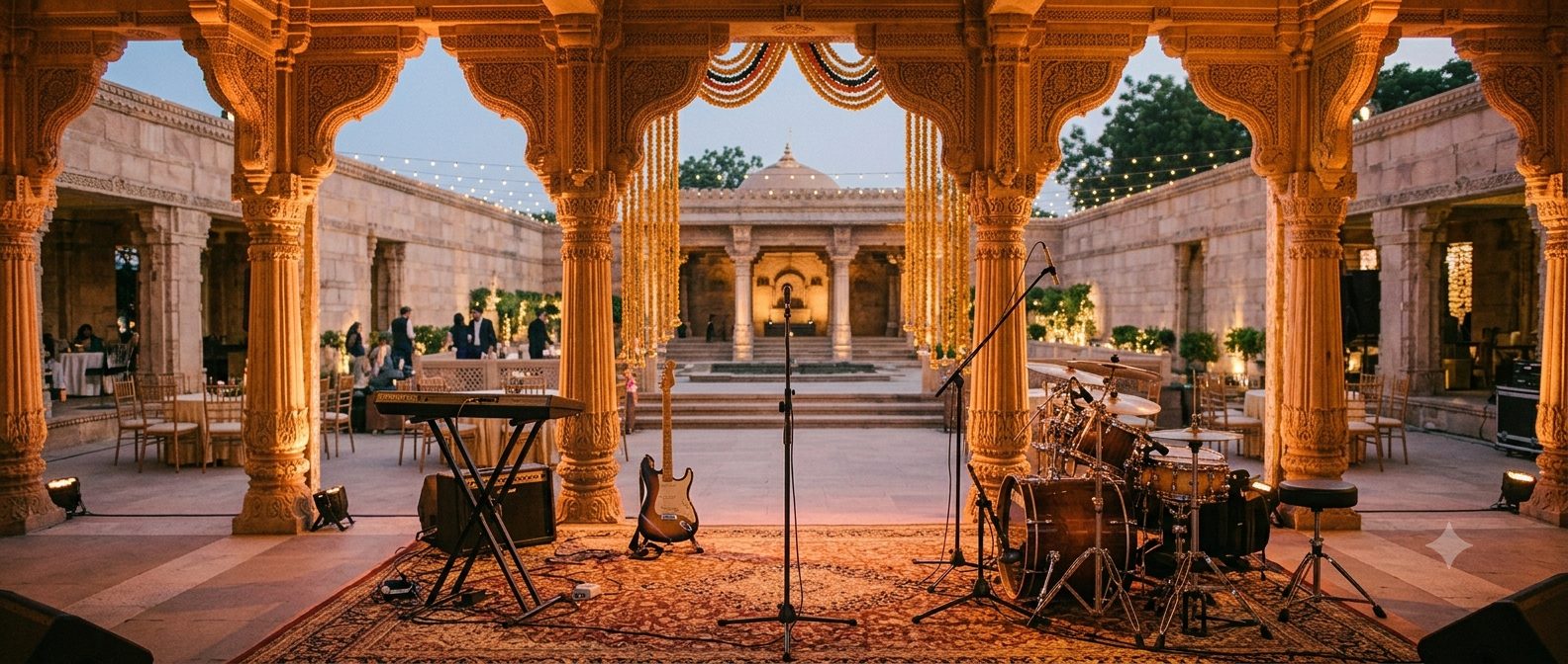Live band stage setup at wedding in Ahmedabad